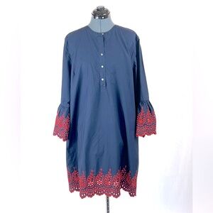 J. Crew navy/red shift dress, bell sleeve XXL 869